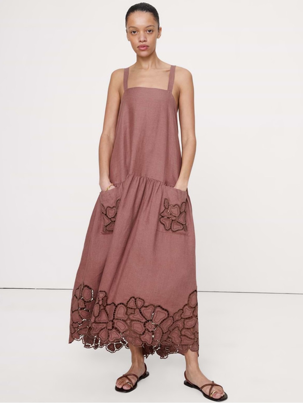 NWT Banana Republic Mauve Floral Cutout Linen Maxi Dress